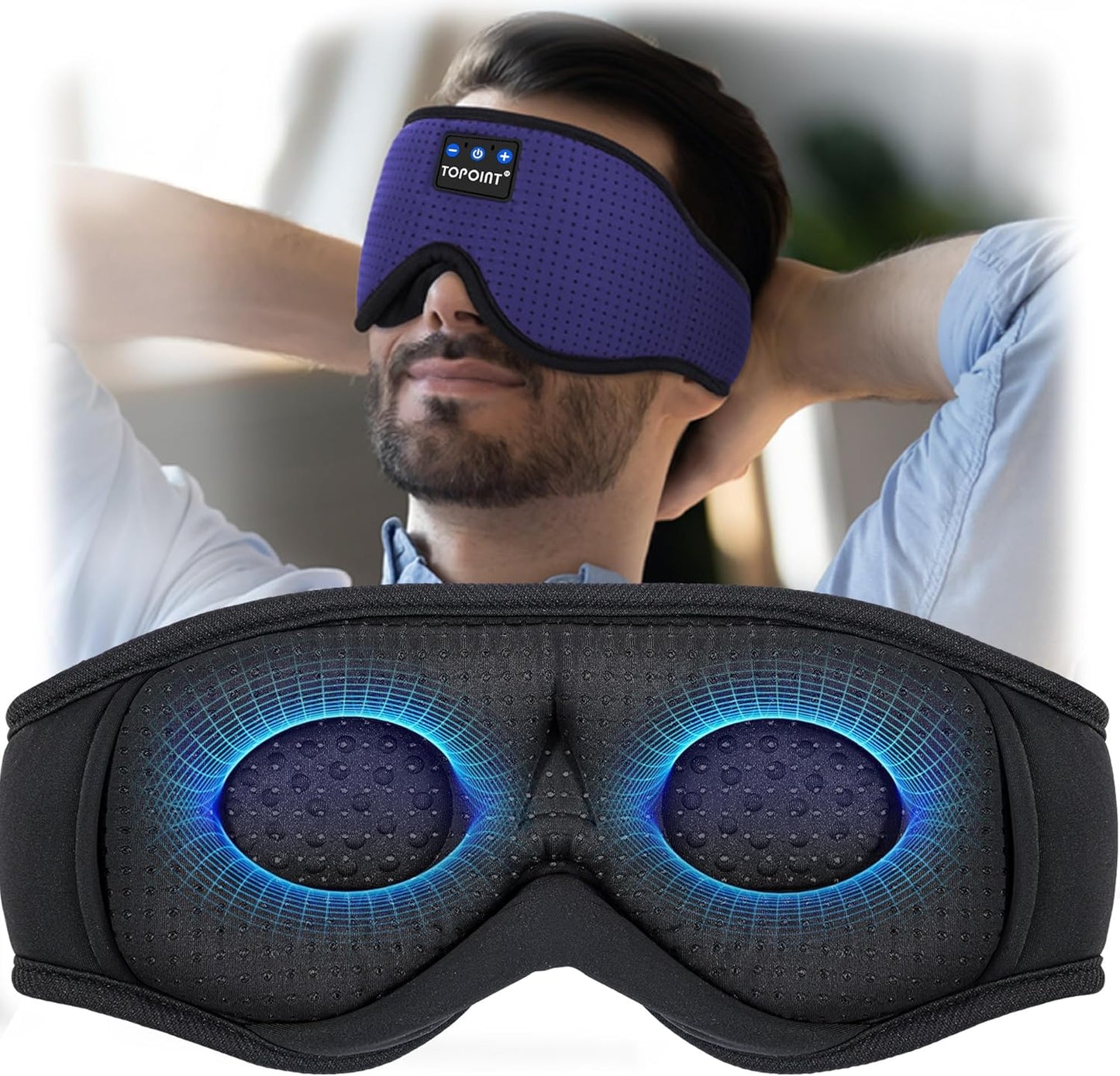 Sleep Mask with Headphones Bluetooth 5.4, 3D Eye Mask Blackout Breath Silk for Side Sleepers Women Men, Sleep Headphones Earphones HD Speaker Microphone for Travel Meditation Gift, CPAP Users