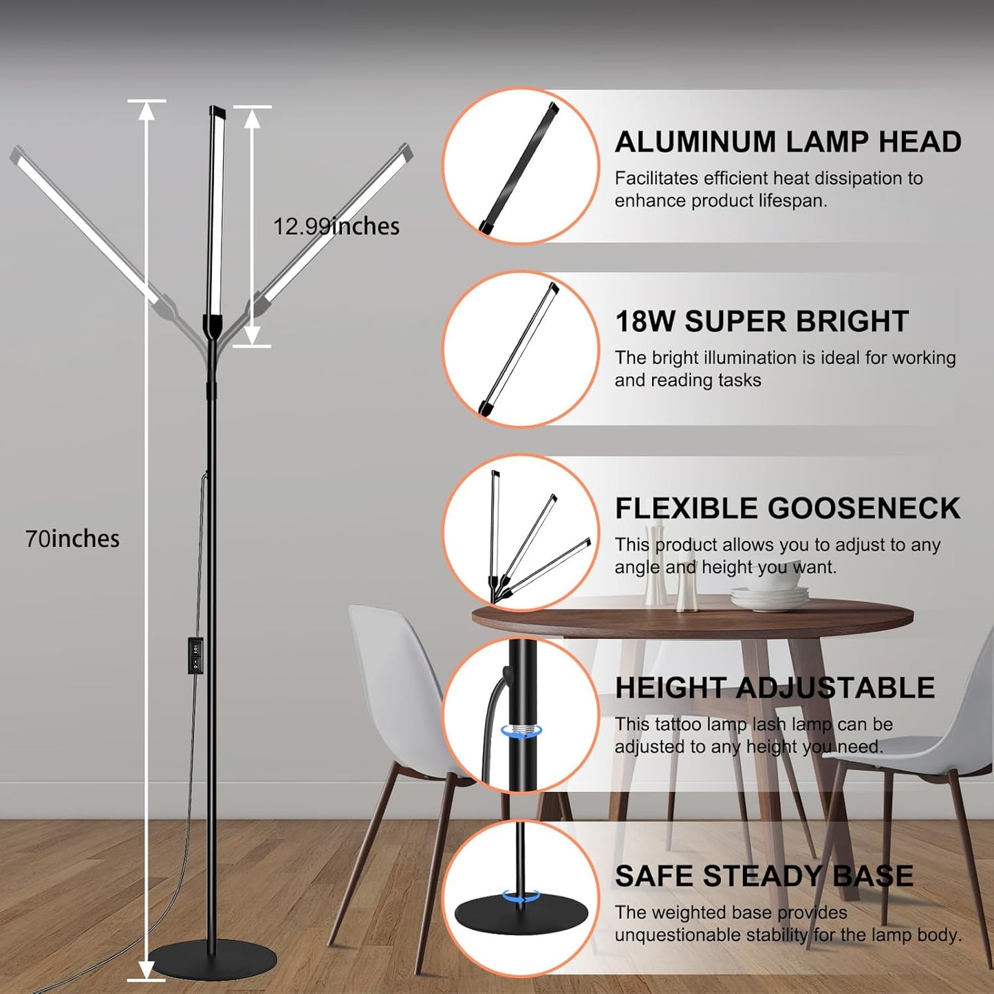 LED Floor Lamp Bright, Reading Floor Lamp for Home Office, Lash Lamp, Tattoo ...