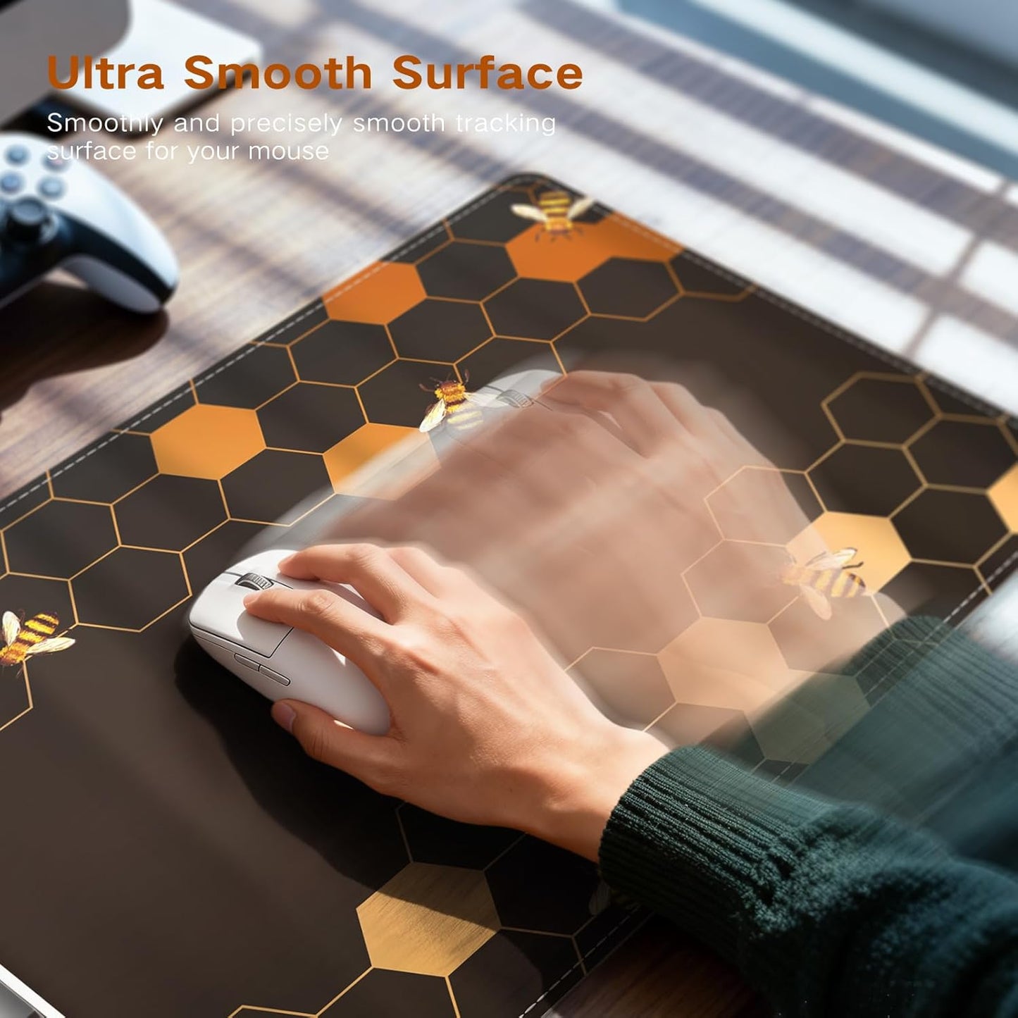 Heated Mouse Pad, XL Big Desk Pad with 4 Heating Levels & 4 Auto Shut-Off Levels for Computer Keyboard, 31.5" X 13" Large Safe Desk Mat Hand Warmer for Home Office Work (Honeycomb)