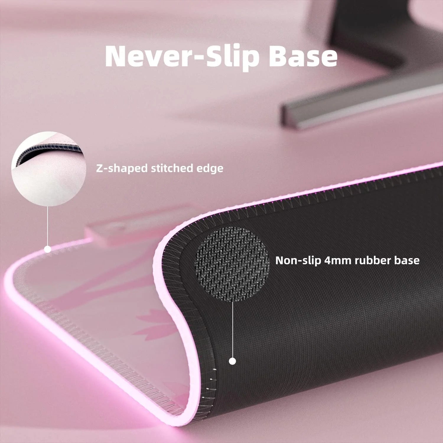 RGB Gaming Mouse Pad Pink(31.5" X 12"), Large Extended LED Light up Desk Pad, XL Computer Keyboard Mouse Mat, Non-Slip Rubber Base Writing Mat