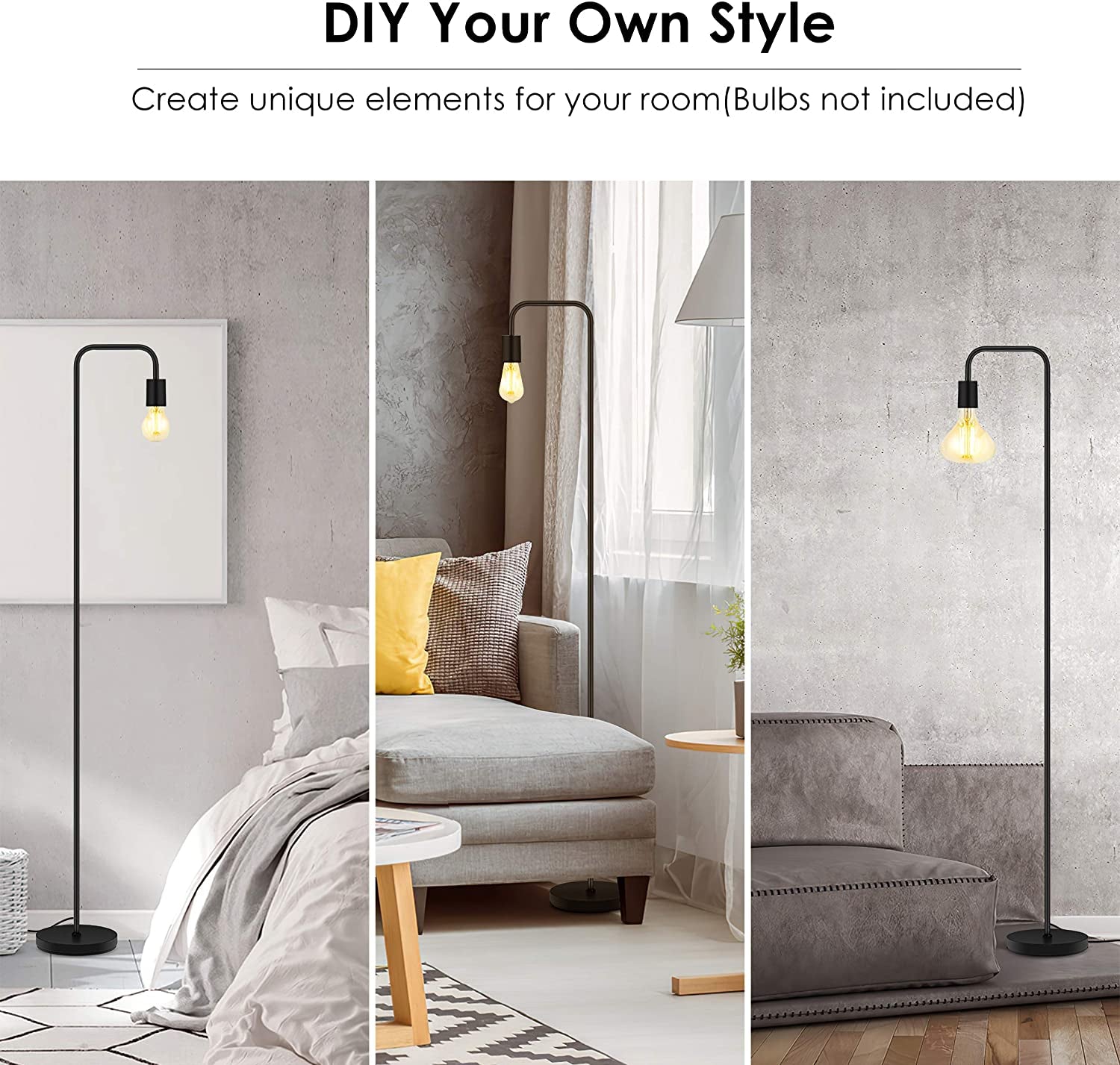 Floor Lamp, Industrial Floor Lamp, 63 Inch Standing Lamp, E26 Socket, On/Off Footswitch, Whole Metal, ETL Listed, Modern Small Lamp for Bedroom, Living Room, Minimalist, Vintage, Mid Century