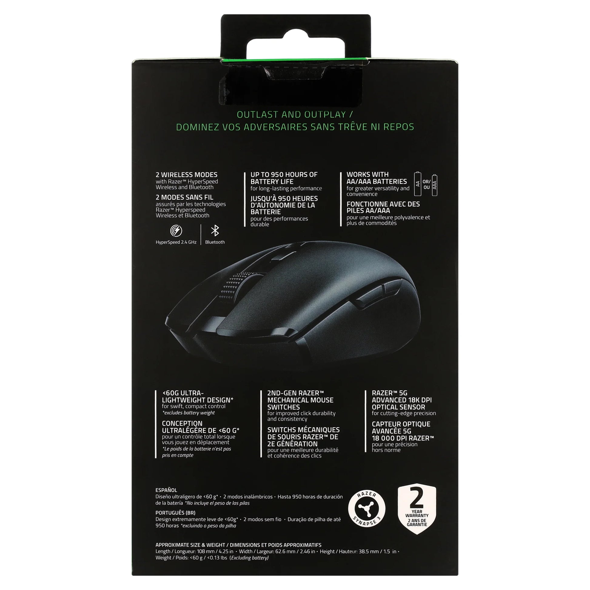 Orochi V2 Wireless Optical Gaming Mouse for PC, 6 Buttons, 2.4Ghz, Bluetooth, Black