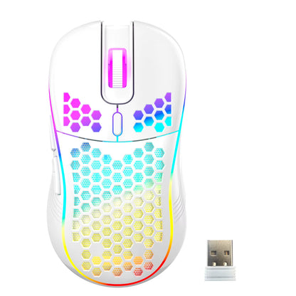 2.4G Wireless Mouse with RGB Backlit 6-Button 3-Speed DPI Type C Rechargeable Ergonomic Honeycomb Design Gaming Mouse