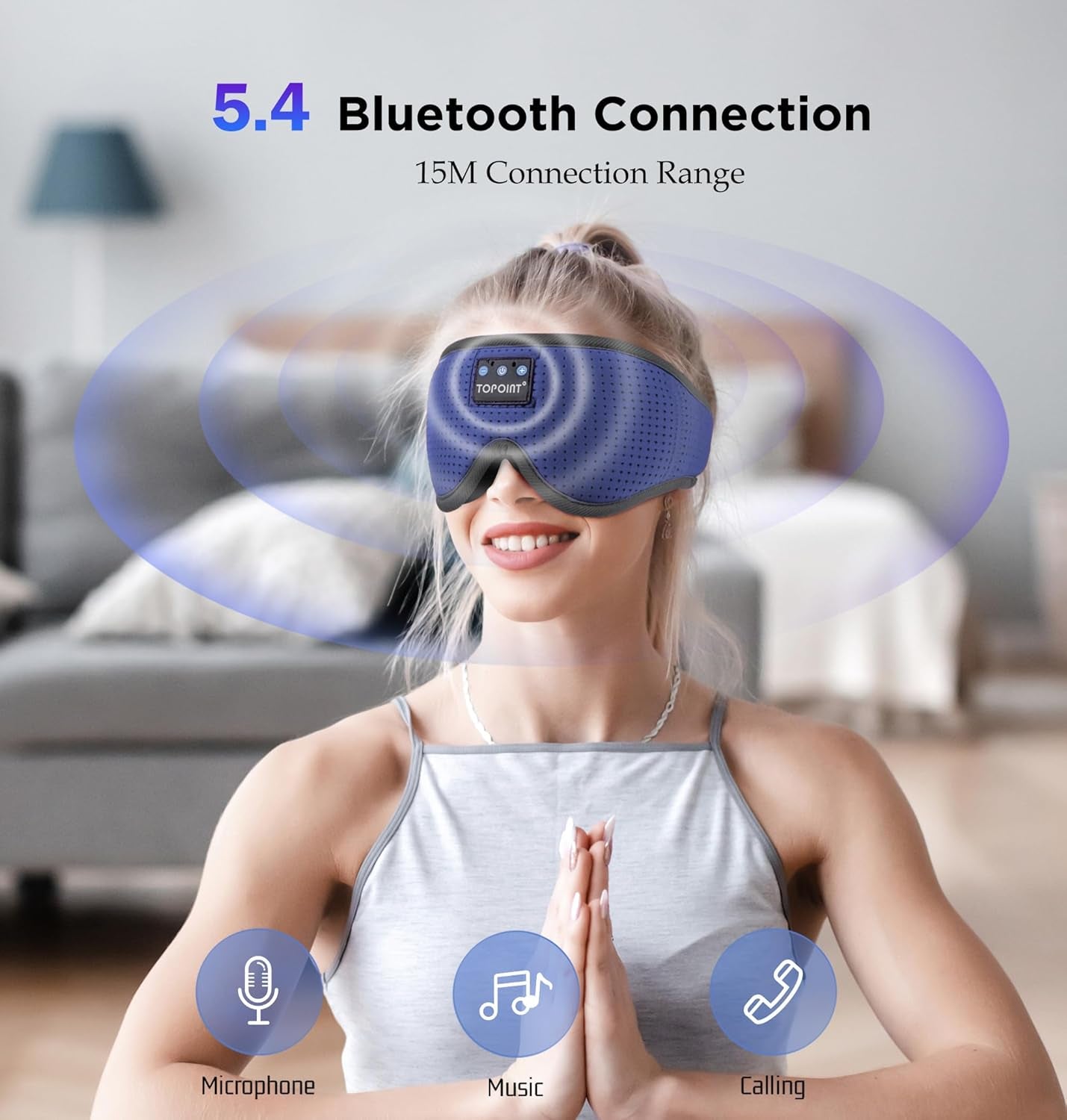 Sleep Mask with Headphones Bluetooth 5.4,  3D Eye Mask Blackout Breath Silk for Side Sleepers Women Men, Sleep Headphones Earphones HD Speaker Microphone for Travel Meditation Gift, CPAP Users