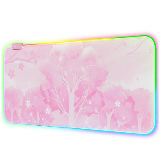 RGB Gaming Mouse Pad Pink(31.5" X 12"), Large Extended LED Light up Desk Pad, XL Computer Keyboard Mouse Mat, Non-Slip Rubber Base Writing Mat