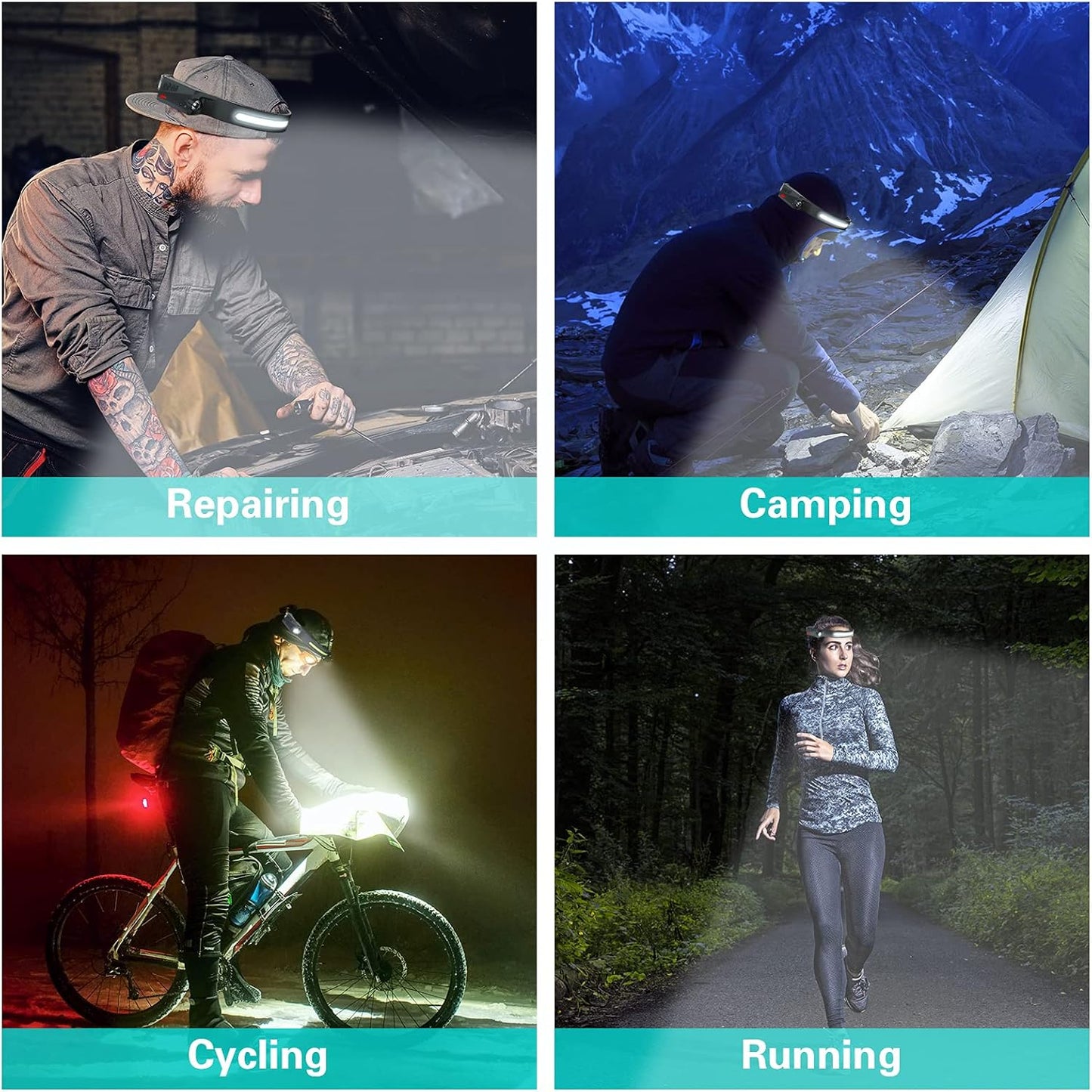 2 Rechargeable Headlamps, Bright LED Headlamp Flashlight, 1000 Lumen 230° Wide Beam&Spot Light, Sensor Mode, 2.4Oz Lightweight Head Lamp with Clips for Hardhat, Camping,Running