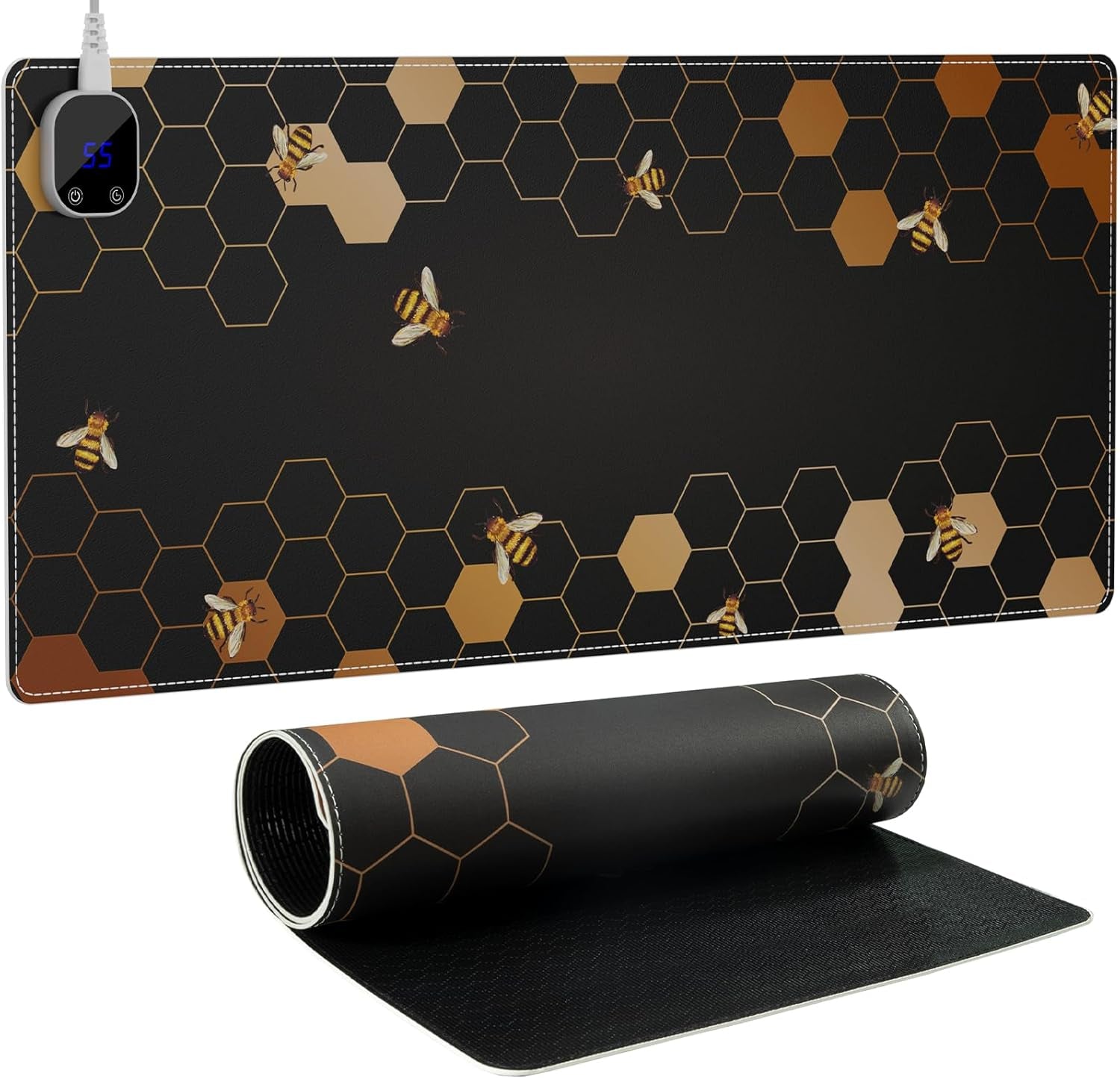 Heated Mouse Pad, XL Big Desk Pad with 4 Heating Levels & 4 Auto Shut-Off Levels for Computer Keyboard, 31.5" X 13" Large Safe Desk Mat Hand Warmer for Home Office Work (Honeycomb)