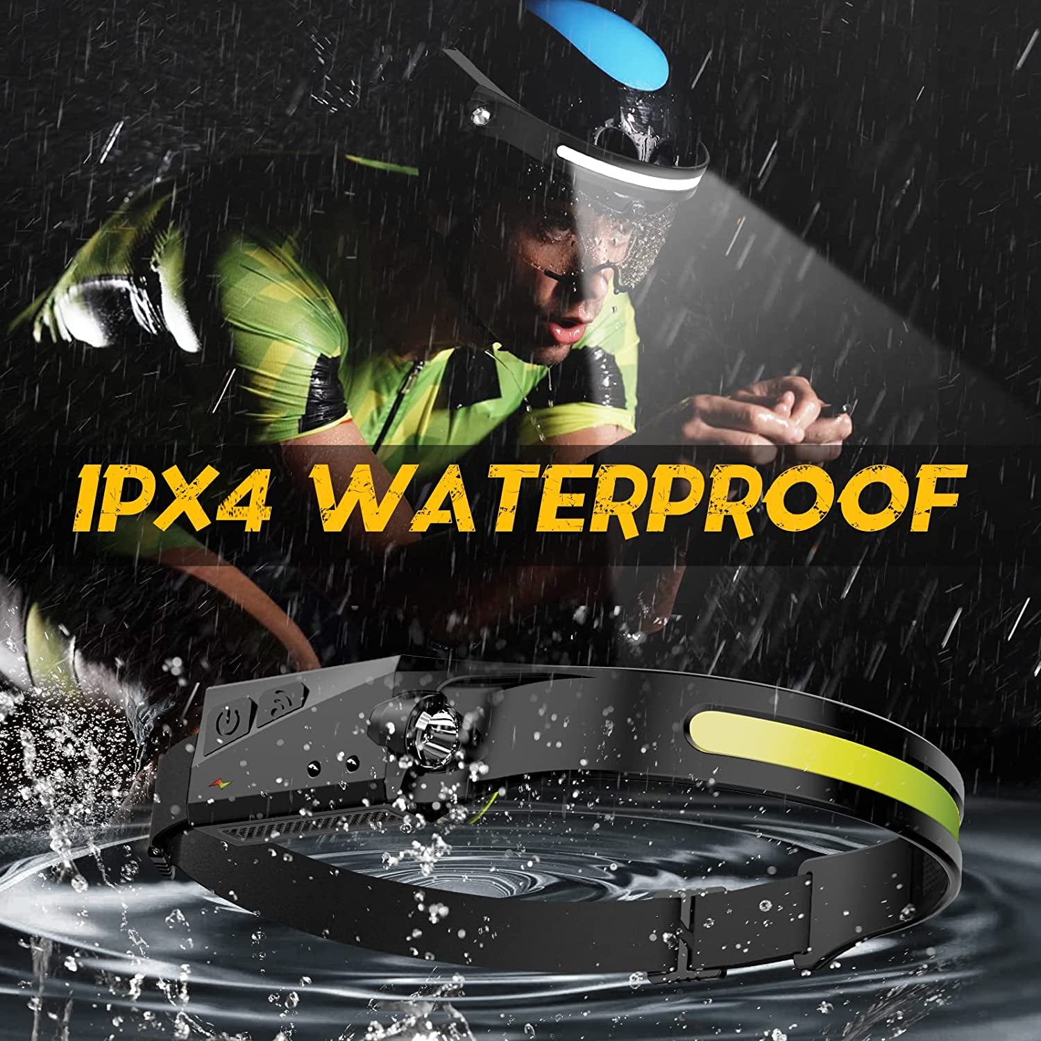 LED Headlamp Rechargeable Flashlight, 230° Wide Beam Headlight, Head Lamp with Motion Sensor Bright 5 Modes, Lightweight Outdoor Waterproof Head Light for Camping, Running, Hiking, Fishing