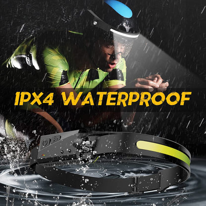 LED Headlamp Rechargeable Flashlight, 230° Wide Beam Headlight, Head Lamp with Motion Sensor Bright 5 Modes, Lightweight Outdoor Waterproof Head Light for Camping, Running, Hiking, Fishing