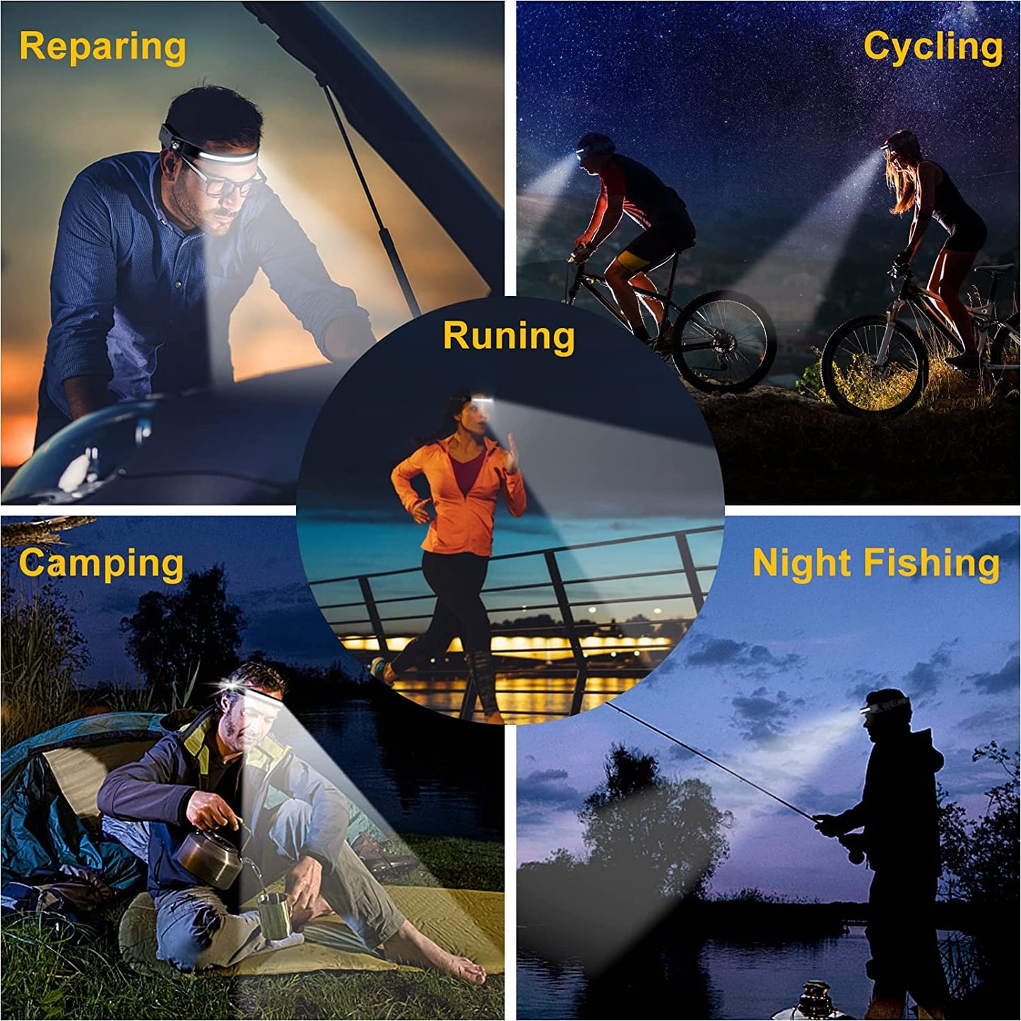 LED Headlamp Rechargeable Flashlight, 230° Wide Beam Headlight, Head Lamp with Motion Sensor Bright 5 Modes, Lightweight Outdoor Waterproof Head Light for Camping, Running, Hiking, Fishing