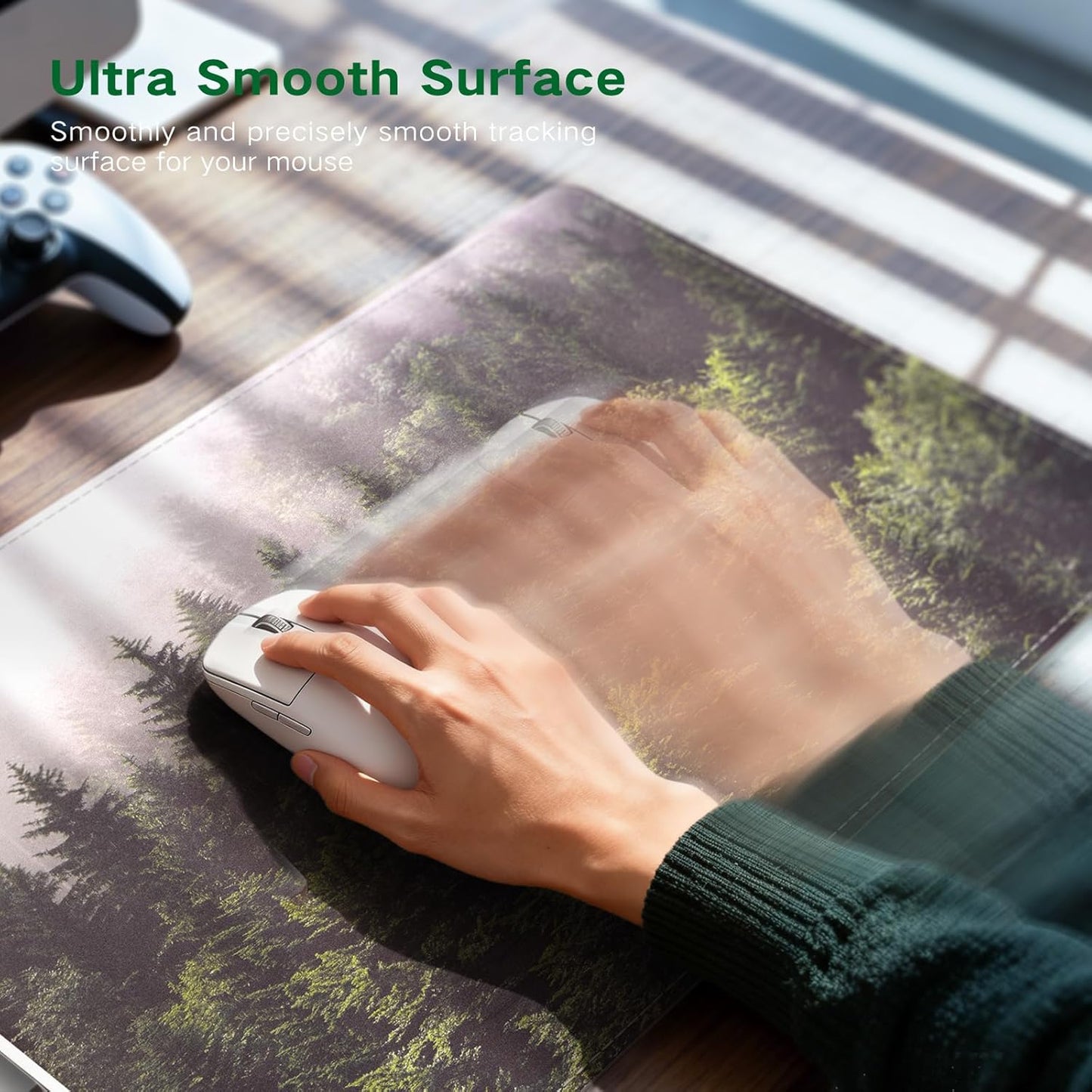 Heated Mouse Pad, XL Big Desk Pad with 4 Heating Levels & 4 Auto Shut-Off Levels for Computer Keyboard, 31.5" X 13" Large Safe Desk Mat Hand Warmer for Home Office Work (Forest)