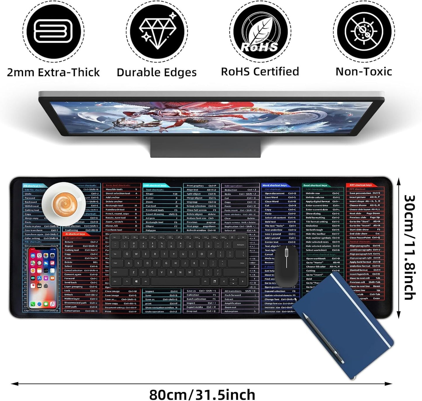 Computer Mouse Pad Desk Mat Excel Shortcut Mouse Pad Quick Key Super Large