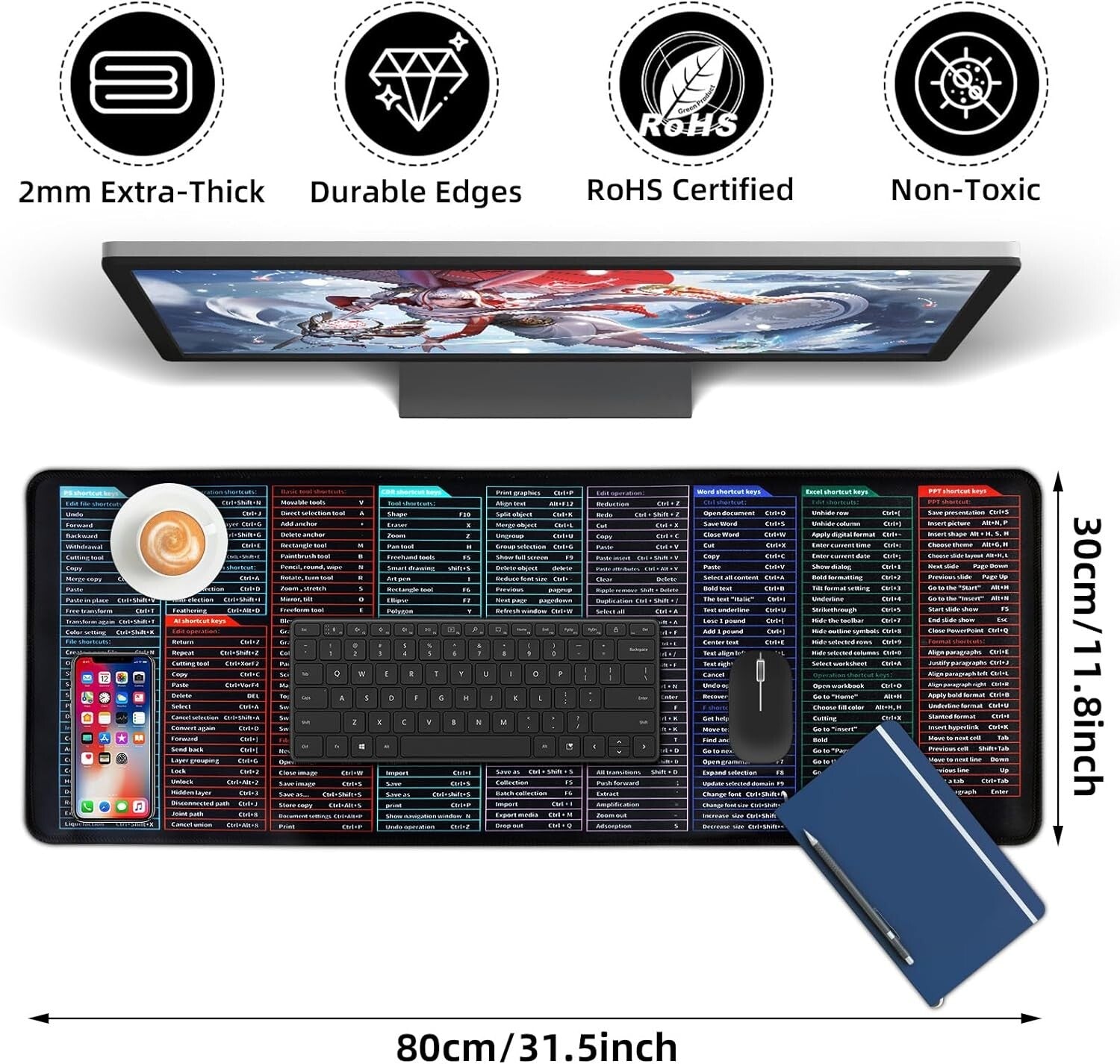 Computer Mouse Pad Desk Mat Excel Shortcut Mouse Pad Quick Key Super Large