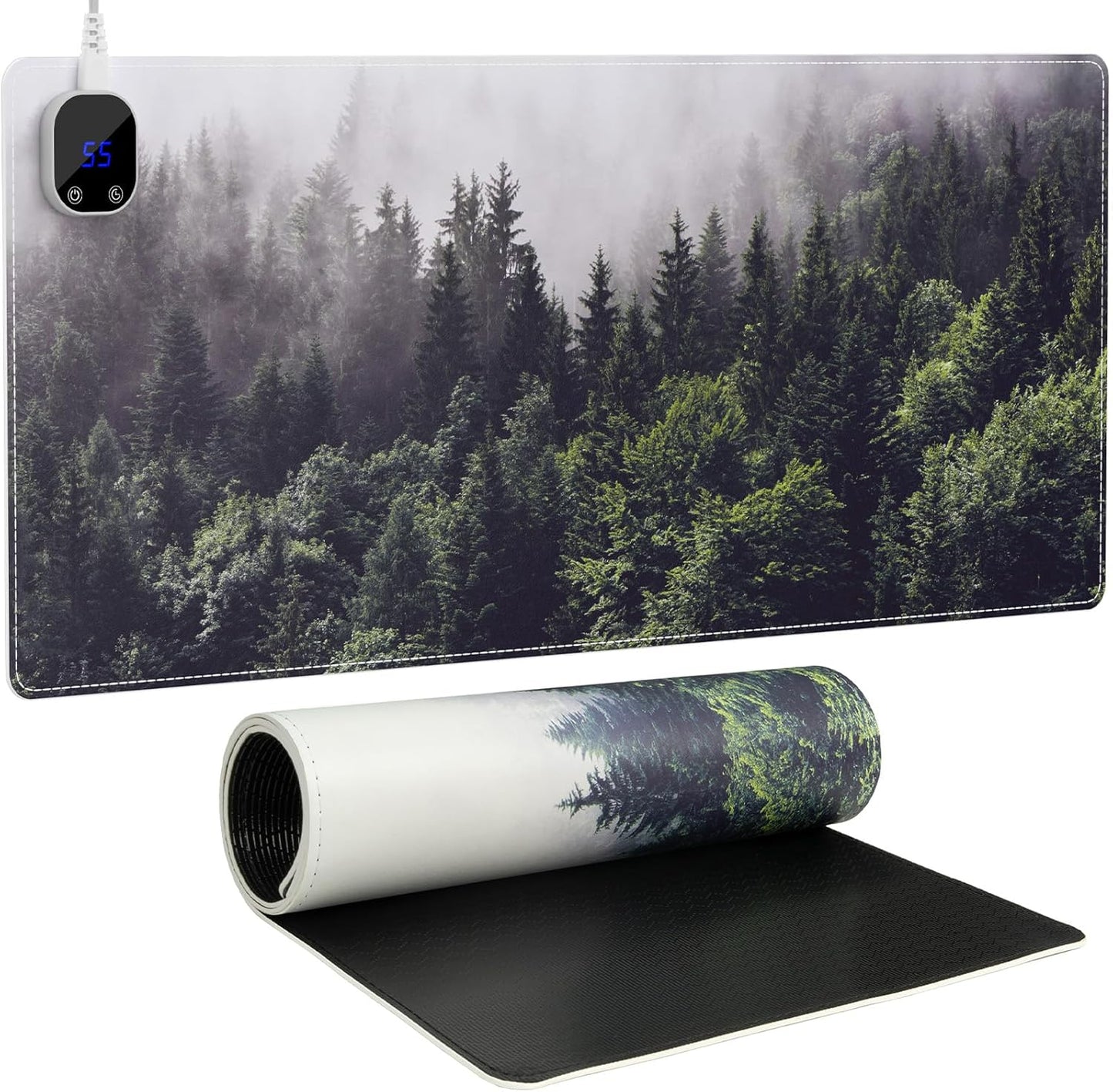 Heated Mouse Pad, XL Big Desk Pad with 4 Heating Levels & 4 Auto Shut-Off Levels for Computer Keyboard, 31.5" X 13" Large Safe Desk Mat Hand Warmer for Home Office Work (Forest)