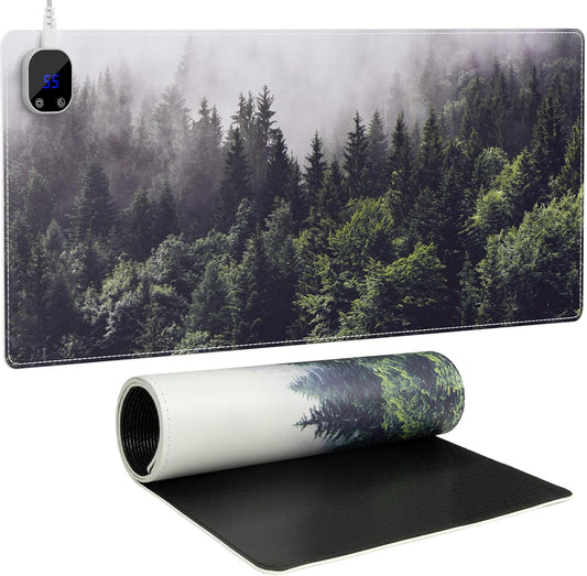 Heated Mouse Pad, XL Big Desk Pad with 4 Heating Levels & 4 Auto Shut-Off Levels for Computer Keyboard, 31.5" X 13" Large Safe Desk Mat Hand Warmer for Home Office Work (Forest)