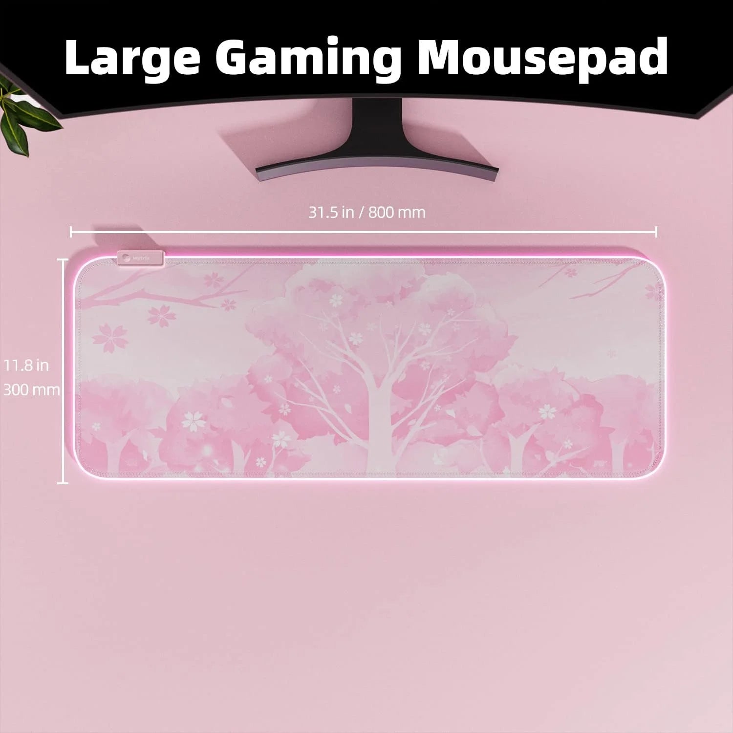 RGB Gaming Mouse Pad Pink(31.5" X 12"), Large Extended LED Light up Desk Pad, XL Computer Keyboard Mouse Mat, Non-Slip Rubber Base Writing Mat