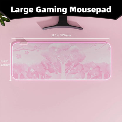 RGB Gaming Mouse Pad Pink(31.5" X 12"), Large Extended LED Light up Desk Pad, XL Computer Keyboard Mouse Mat, Non-Slip Rubber Base Writing Mat