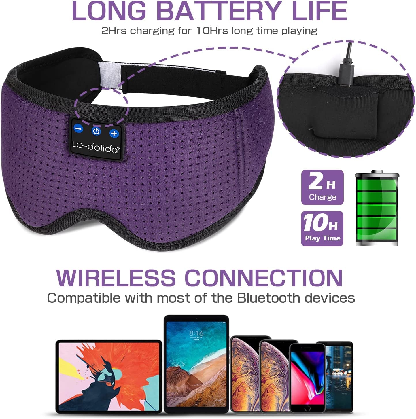 Sleep Headphones, Silk Sleep Mask Bluetooth Wireless Music Eye Mask, Sleeping Headphones for Side Sleepers Sleep Mask with Bluetooth Headphones Ultra-Thin Stereo Speaker Perfect for Sleeping