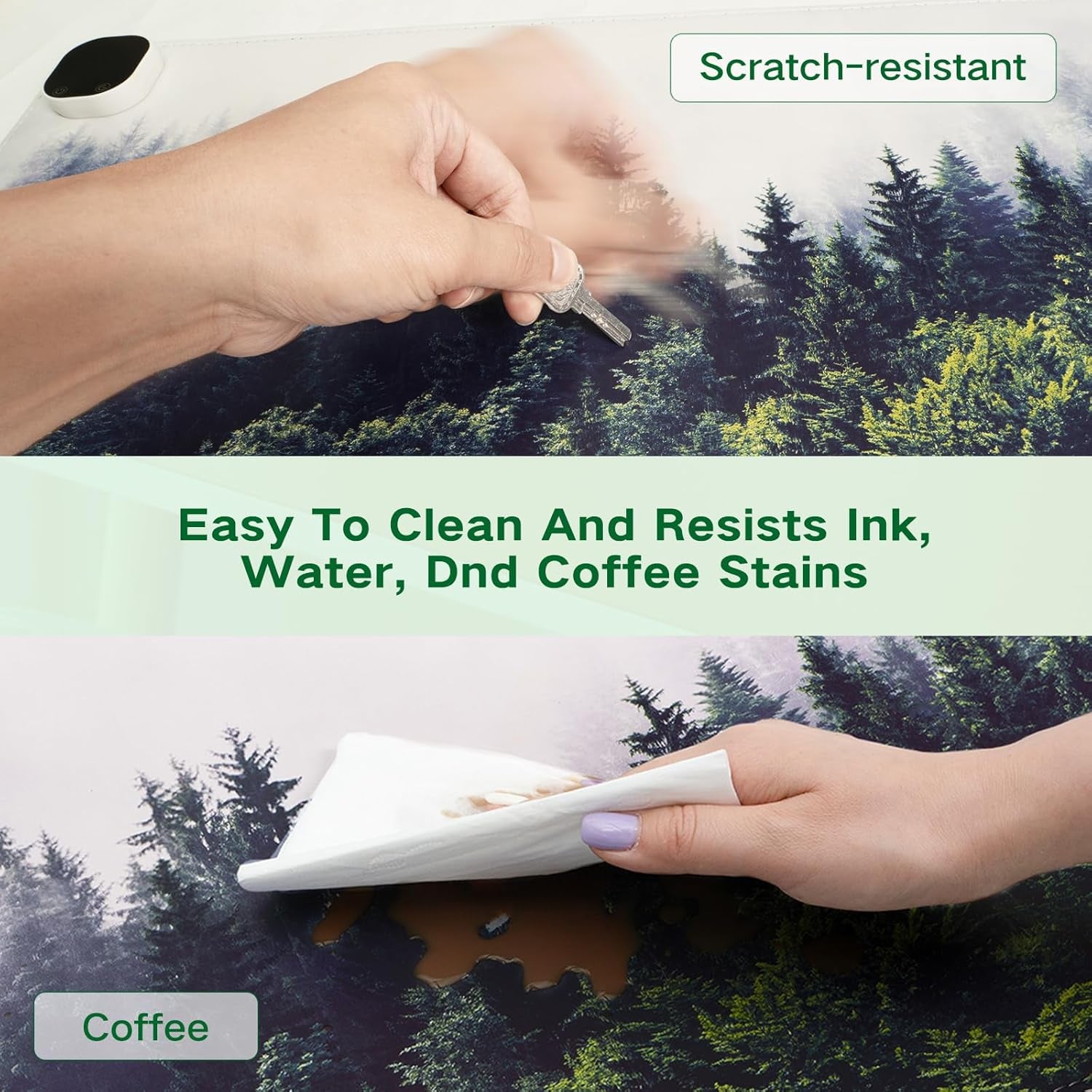 Heated Mouse Pad, XL Big Desk Pad with 4 Heating Levels & 4 Auto Shut-Off Levels for Computer Keyboard, 31.5" X 13" Large Safe Desk Mat Hand Warmer for Home Office Work (Forest)