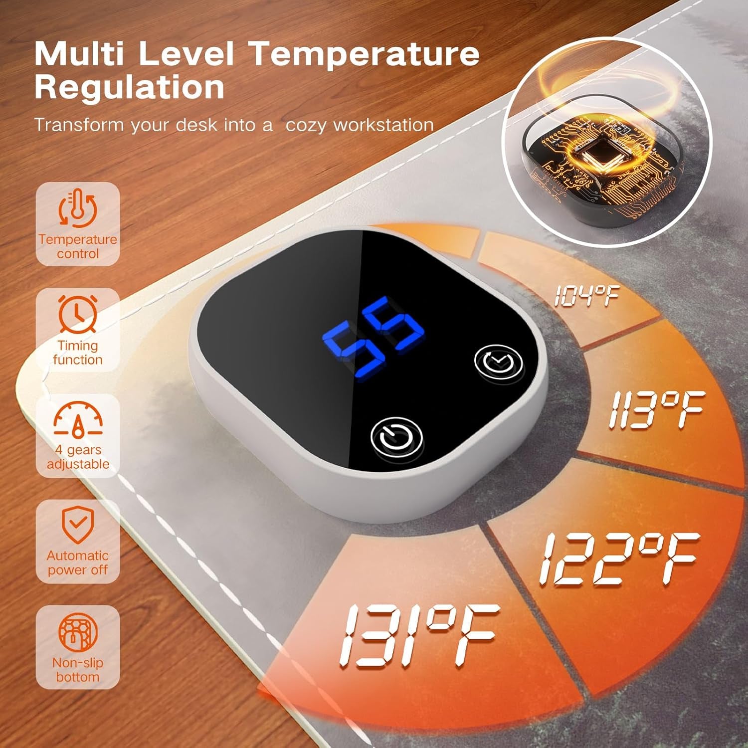 Heated Mouse Pad, XL Big Desk Pad with 4 Heating Levels & 4 Auto Shut-Off Levels for Computer Keyboard, 31.5" X 13" Large Safe Desk Mat Hand Warmer for Home Office Work (Forest)